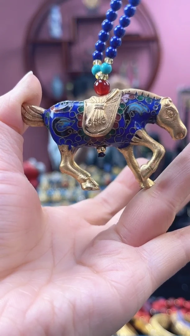 非遗 景泰蓝 金地 小马 吊坠 宝蓝