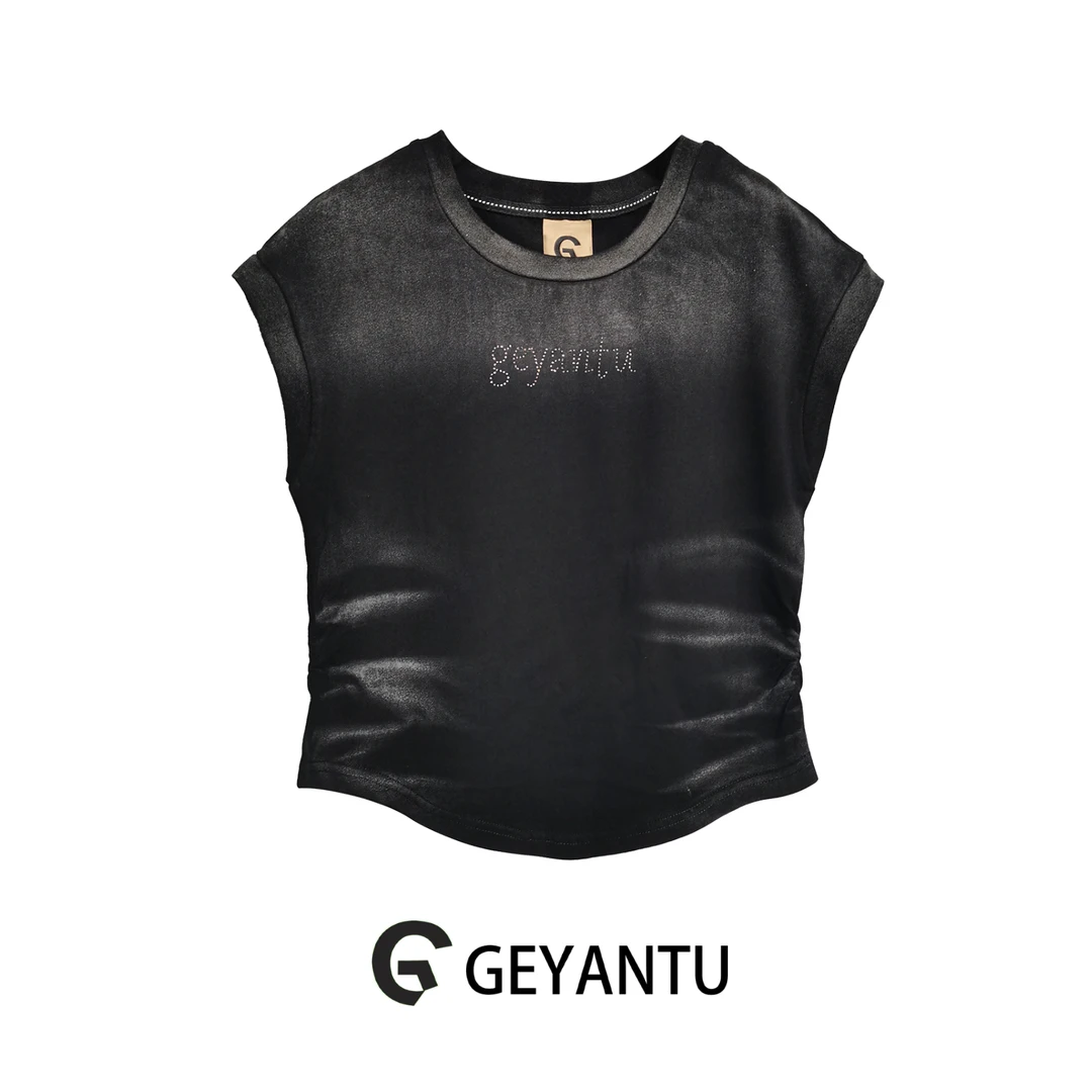 【GEYANTU】美式夏季541新款显瘦扎染设计感无袖t恤女修身短款上衣