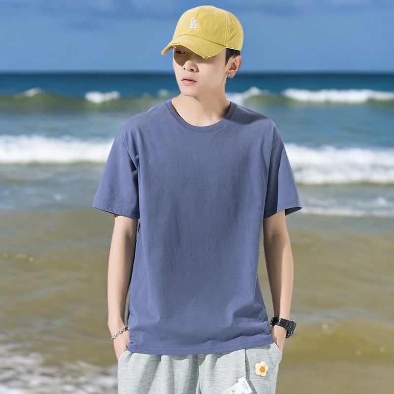 男士夏季短袖纯色圆领短袖休闲百搭户外纯棉简约潮流男士短袖t恤