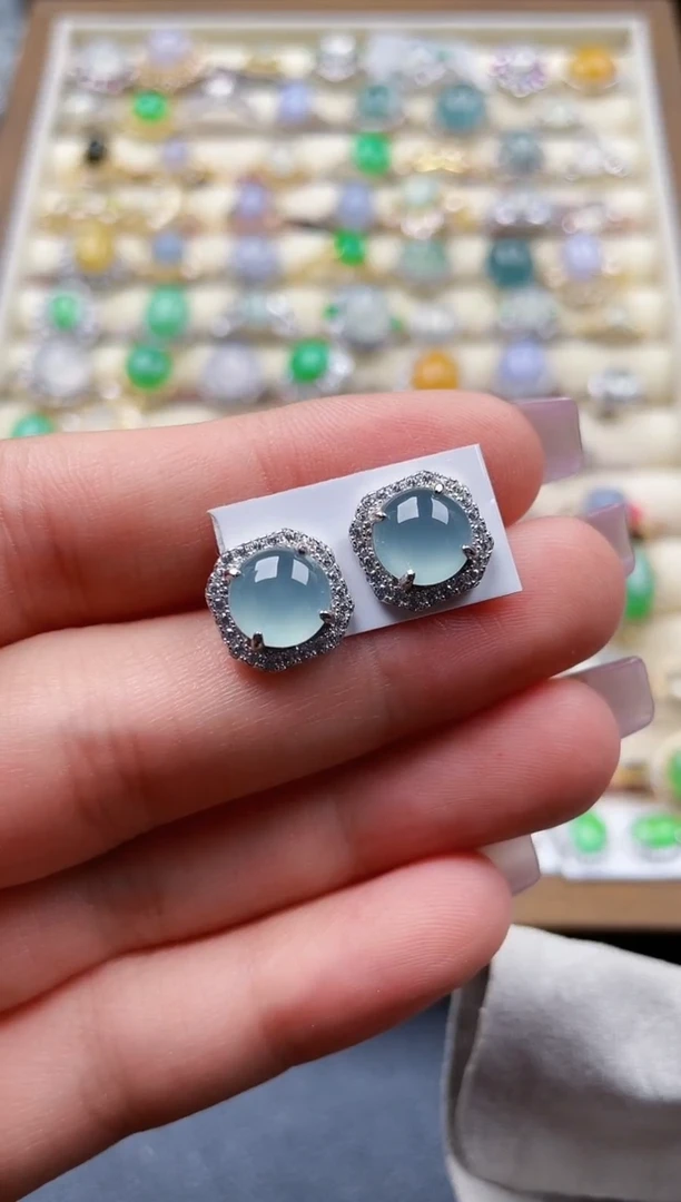 银S925镶嵌翡翠耳饰110