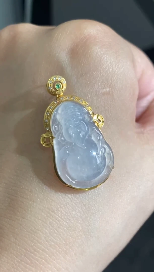 颈饰18K金镶嵌翡翠天然缅甸翡翠A货