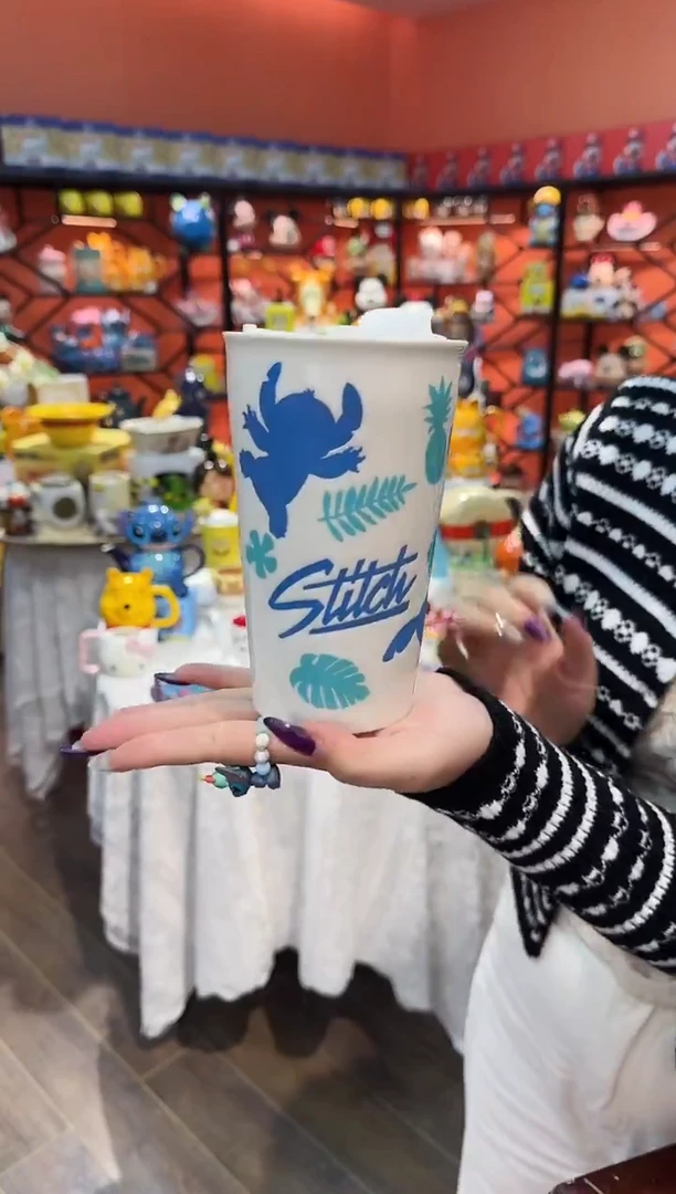 瓷片@@史迪奇双层陶瓷水杯