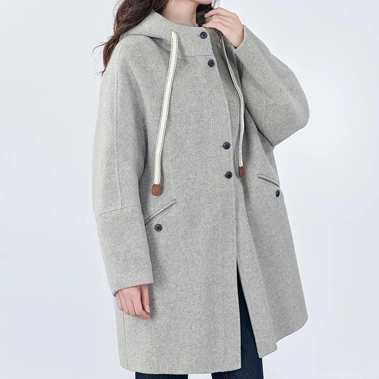 宏丰2533【新年大促】立绒风格100%绵羊毛休闲连帽大衣外套