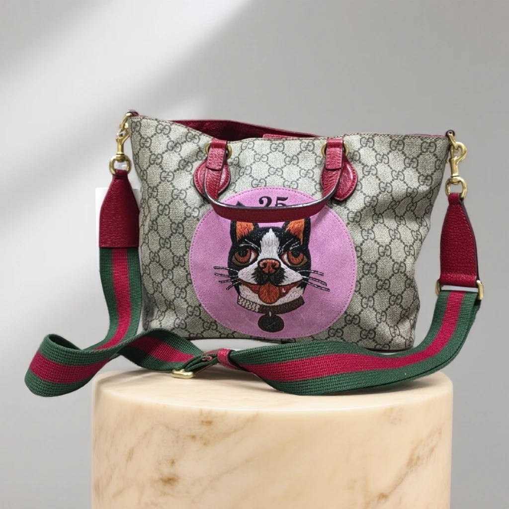 95新 GUCCI/古驰  红色拼老花虎头手提单肩包 1794 6078