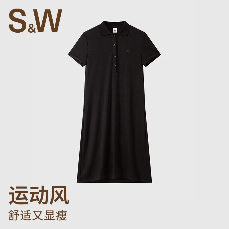 【淼淼专属】S&W速惟新款中腰夏季法式Polo连衣裙黑色简约5071