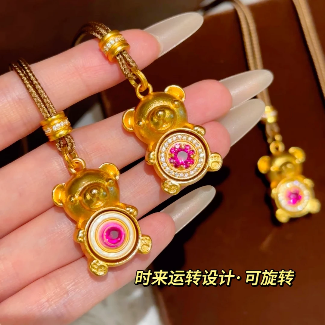 铜合金项链 时来运转抱抱熊项链甜美可爱立体小熊毛衣链七夕礼物