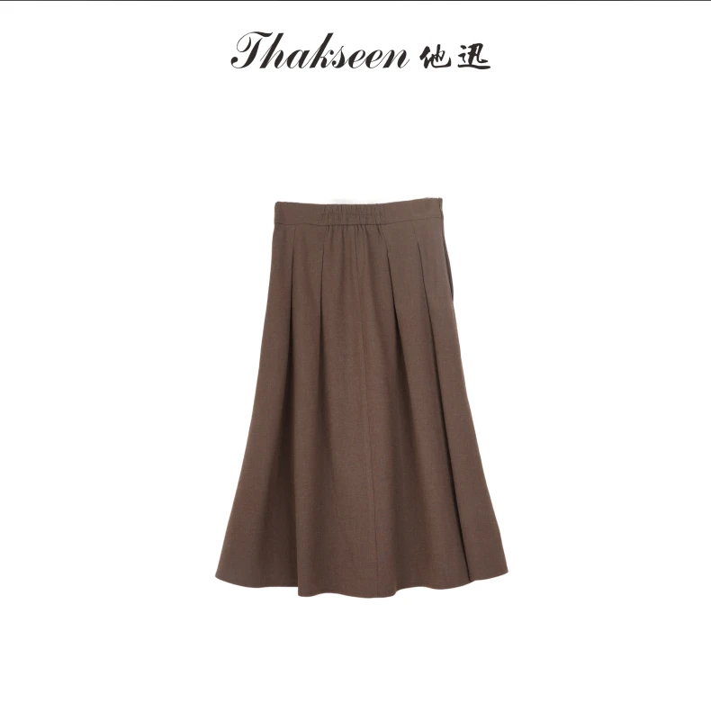 thakseen/他迅夏季简约显瘦中腰前倒折后橡筋伞半裙 气质短裙