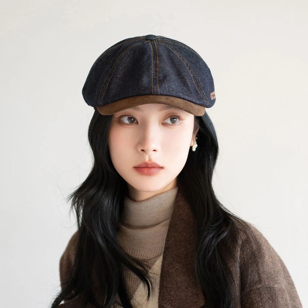 疯帽子 报童帽牛仔前进帽子 深蓝美式复古八角鸭舌帽子25年秋新男