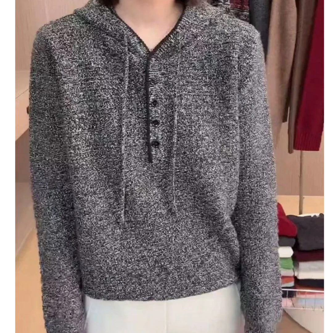秋冬新款连帽针织衫女宽松休闲套头卫衣毛衣外套