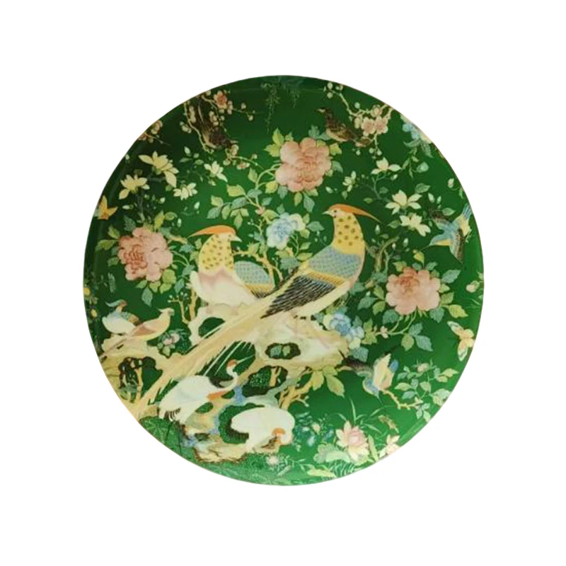 骨瓷百鸟12寸月光盘家用餐盘餐厅盘子墨绿#F9508Z-8