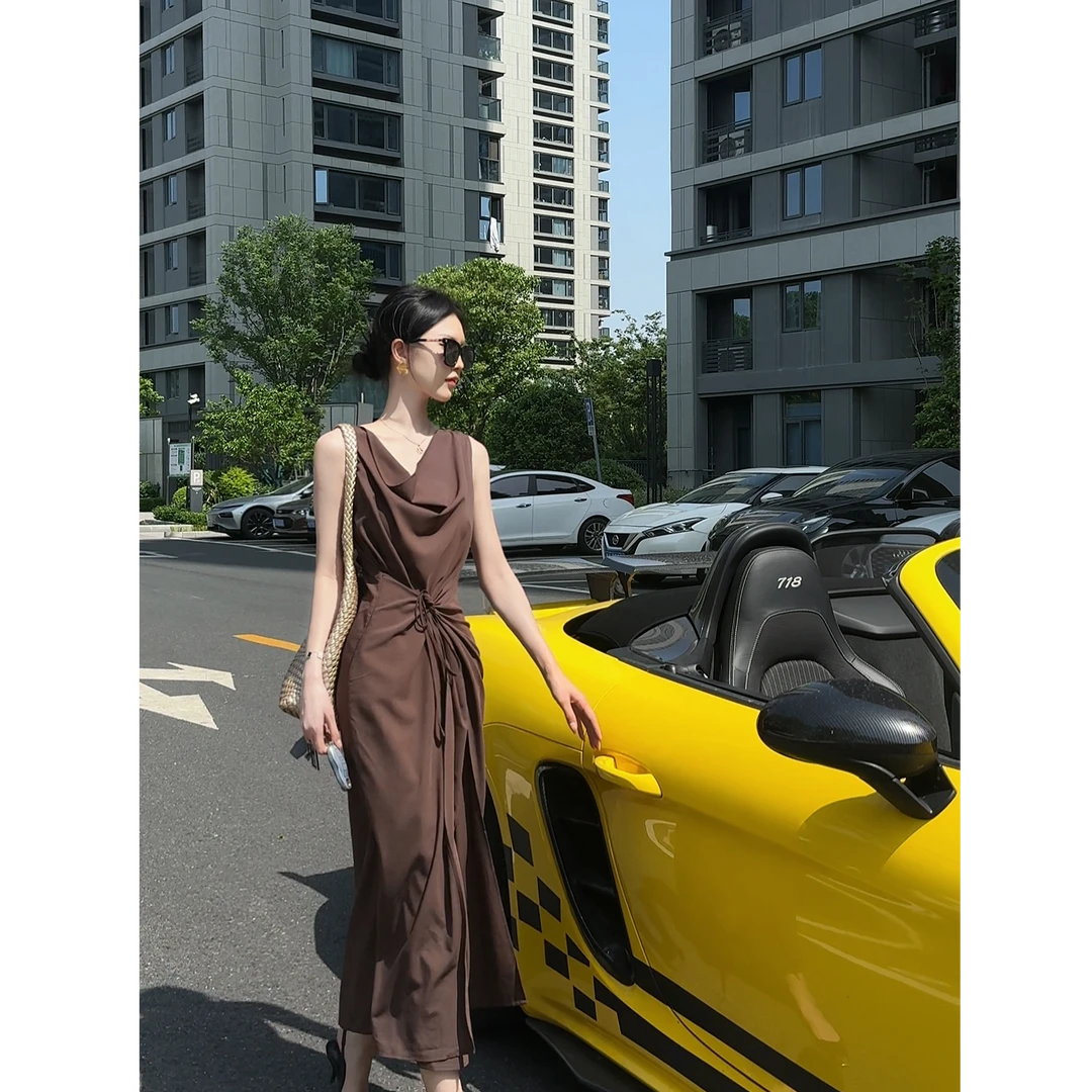 ｛三免一清仓福利｝【集木】法式荡领套头无袖长裙慵懒风