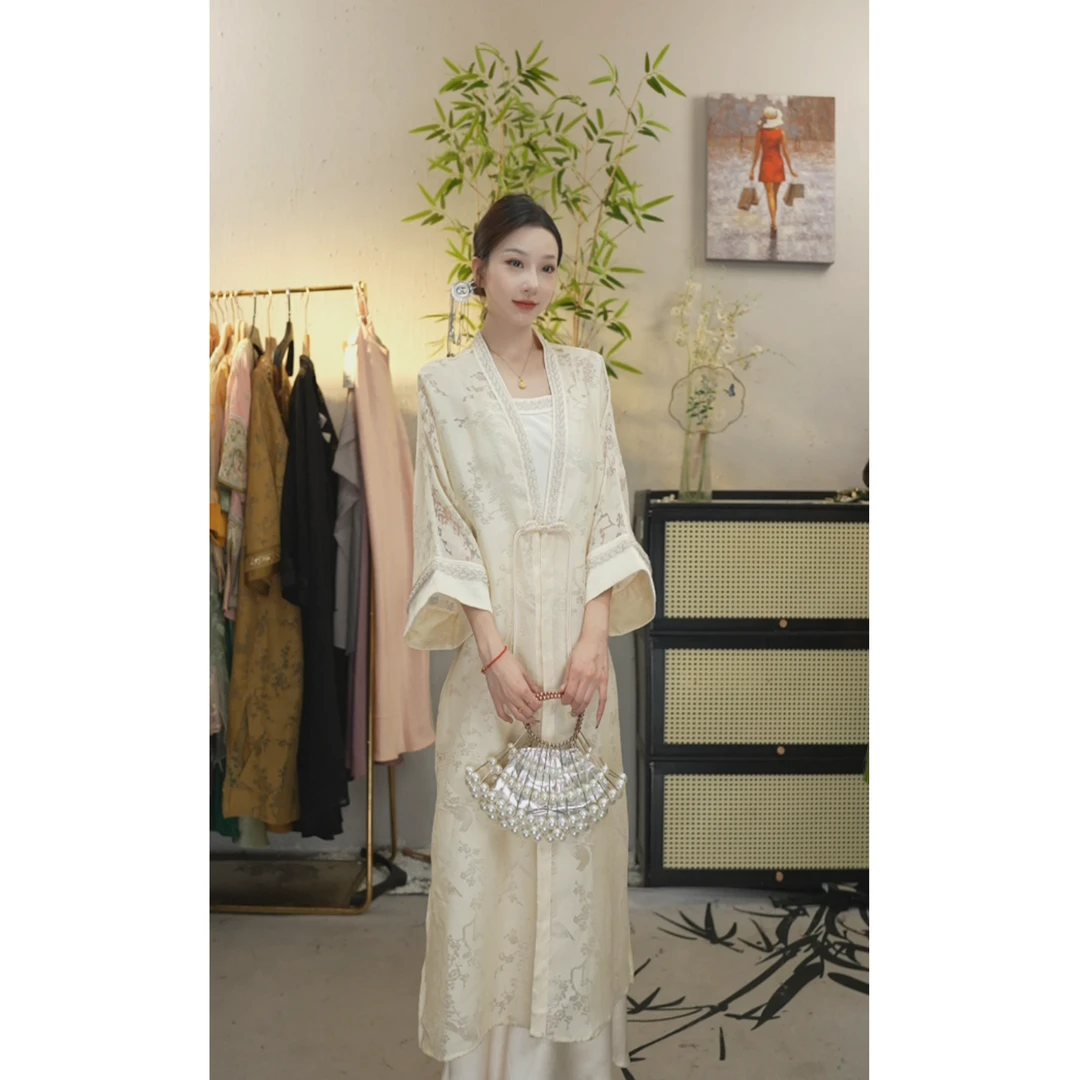 夏维莲2025年春夏季中式文艺古法复古瘦斜裁汉服旗袍（3896+3897）