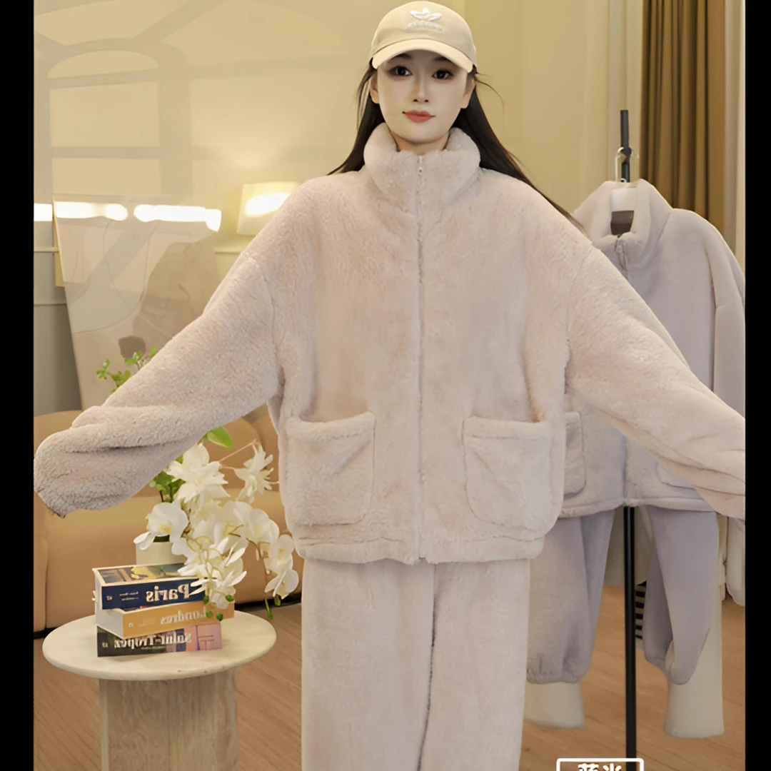 【高品质冬款北糕绒】防静电冬季保暖松紧带成人睡衣家居服套装长袖