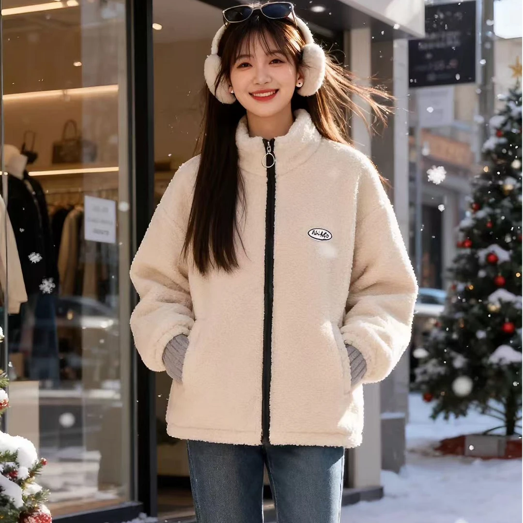 冬季刺绣保暖摇粒绒加绒加厚外套