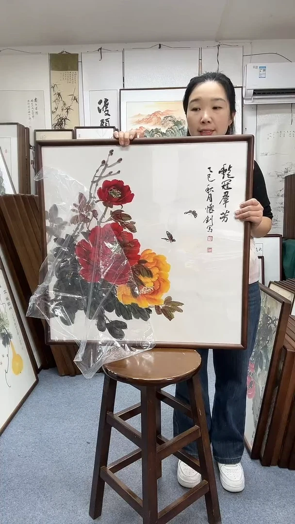 国画尺寸70*70木画框京东包邮手绘有暇丝