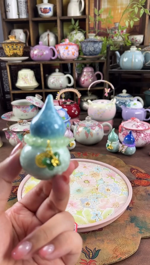 结晶釉葫芦摆件带提溜-蓝色