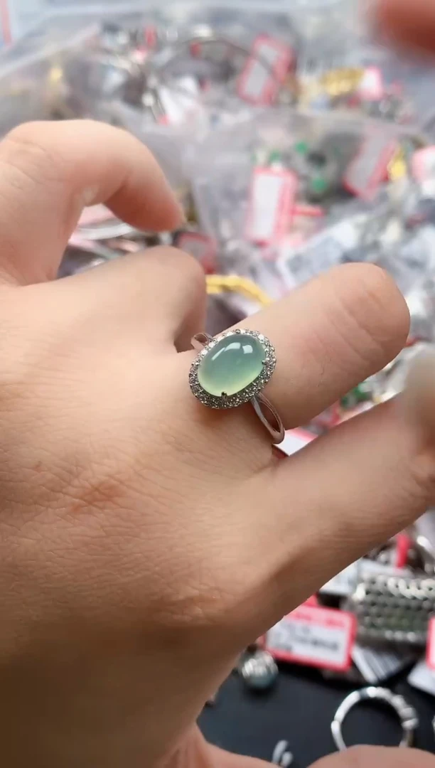 银S925镶嵌戒指翡翠天然A货缅甸翡翠