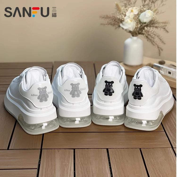 三福厚底气垫小白鞋麦昆达板鞋2025春季新款小熊底运动休闲女鞋
