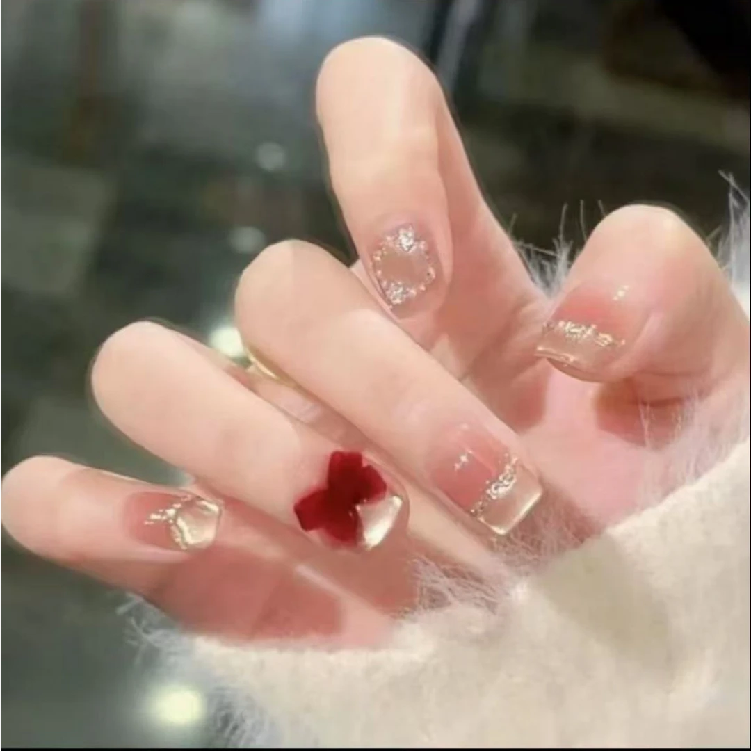 【嗲系千金】手工穿戴甲丝绒蝴蝶千金气质款式精准法式手工穿戴甲