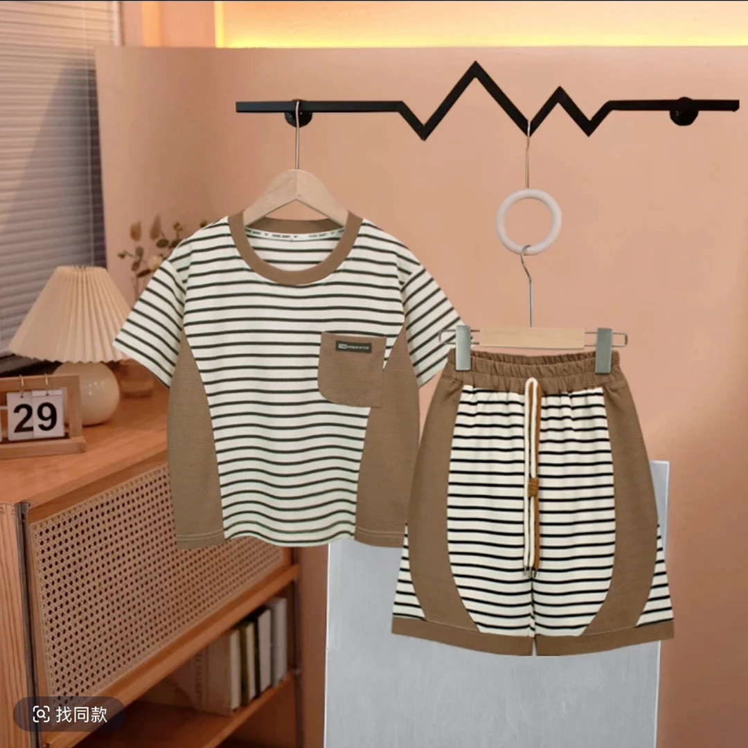 2025夏季新款儿童男童女童中大童拼色刺绣休闲百搭卫衣套装