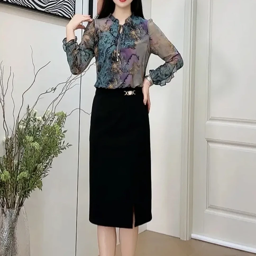 1225#时尚洋气印花连衣裙春季新款设计感优雅气质中长款显瘦裙