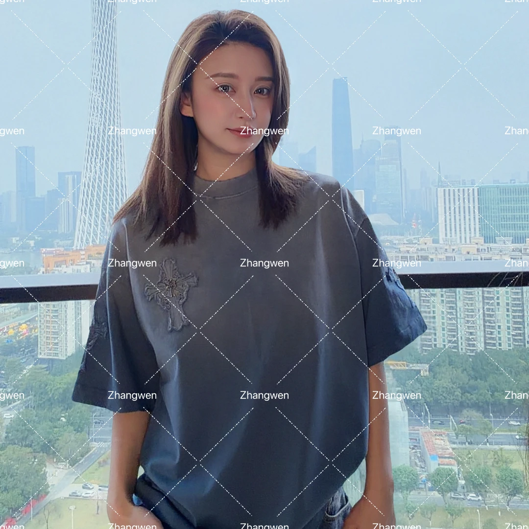 【松弛感】重工洗水贴布刺绣短袖T恤（男女同款）5207
