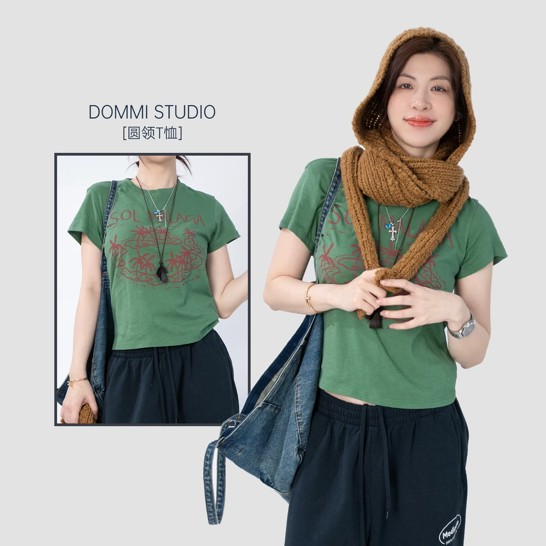 【圣诞绿圆领T】2026开春新款T恤 时尚休闲百搭夏季复古印花圆领