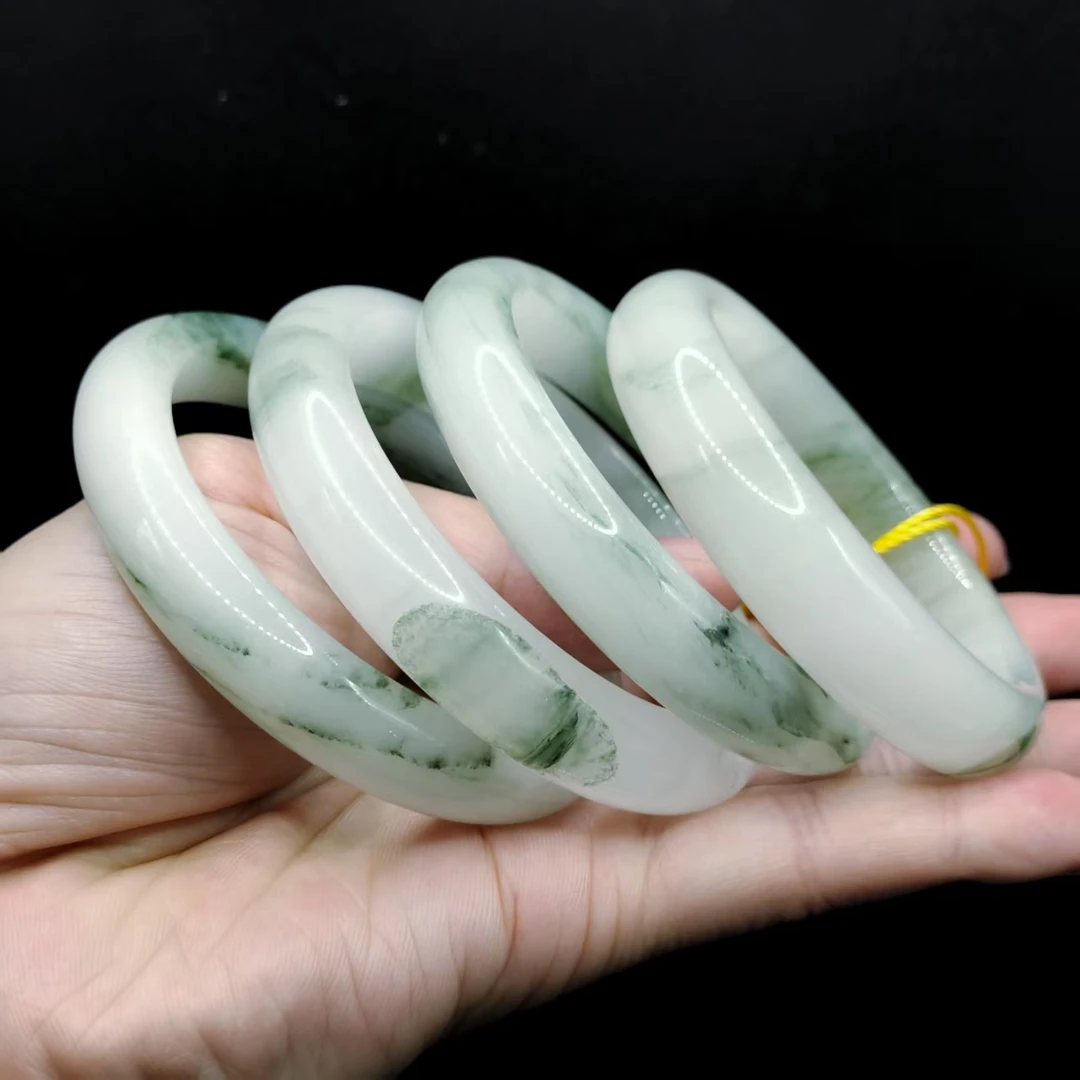 【老三珠宝】白冰玉冰花绿宽条手镯Y9【多样性发其一】圈口52-66mm