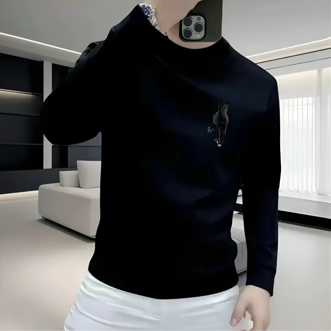黑马印花卫衣新款男士圆领加绒卫衣秋冬季潮流休闲百搭长袖上衣男