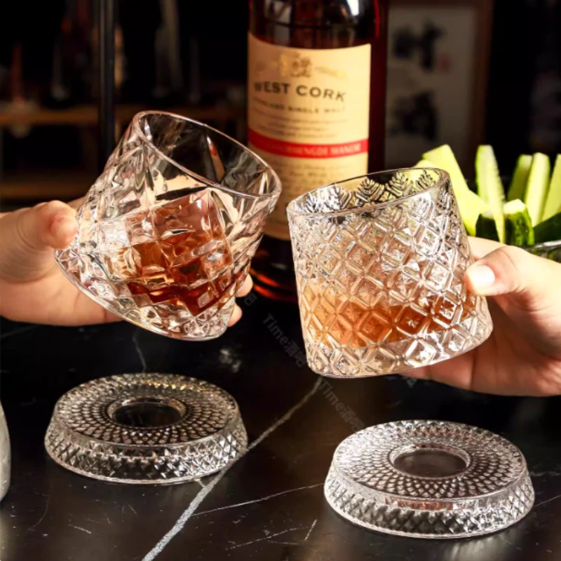 洋酒杯家用威士忌酒杯高端XO专用杯网红创意可旋转水晶玻璃杯子yj