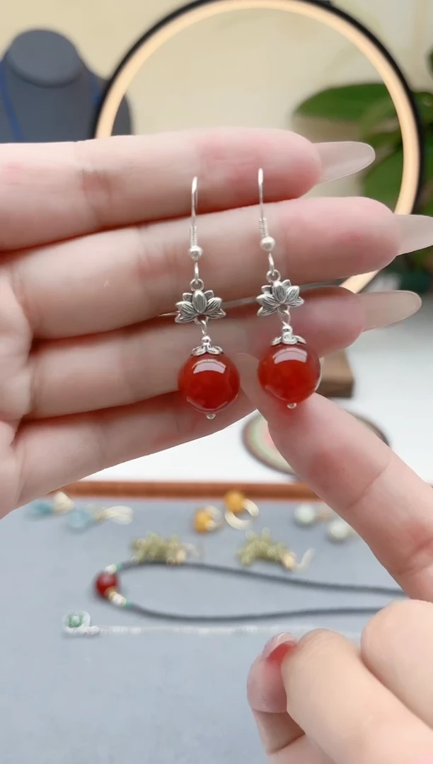 玛瑙/玉髓耳饰银S925镶嵌302