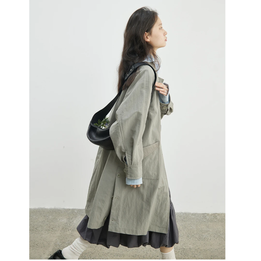 英伦风秋季薄款风衣轻量翻领风衣中长款百搭宽松外套外衣女