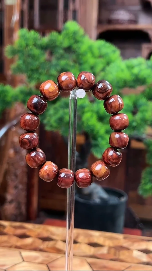 手串/手链黄花梨/降香黄檀保真海黄13*14 正宗紫油梨水波纹老料