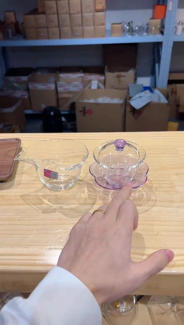 禾器-咏荷盖碗-浅紫色+福珑茶海透明