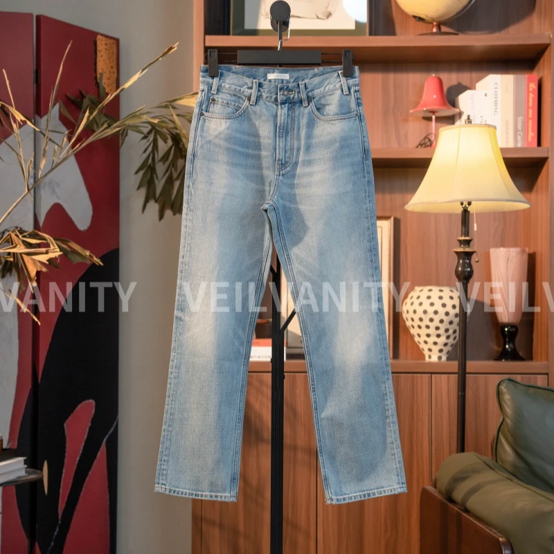 VEILVANITY冈山牛仔裤浅蓝色百搭款KUROKI丹宁布重磅洗水直筒版型