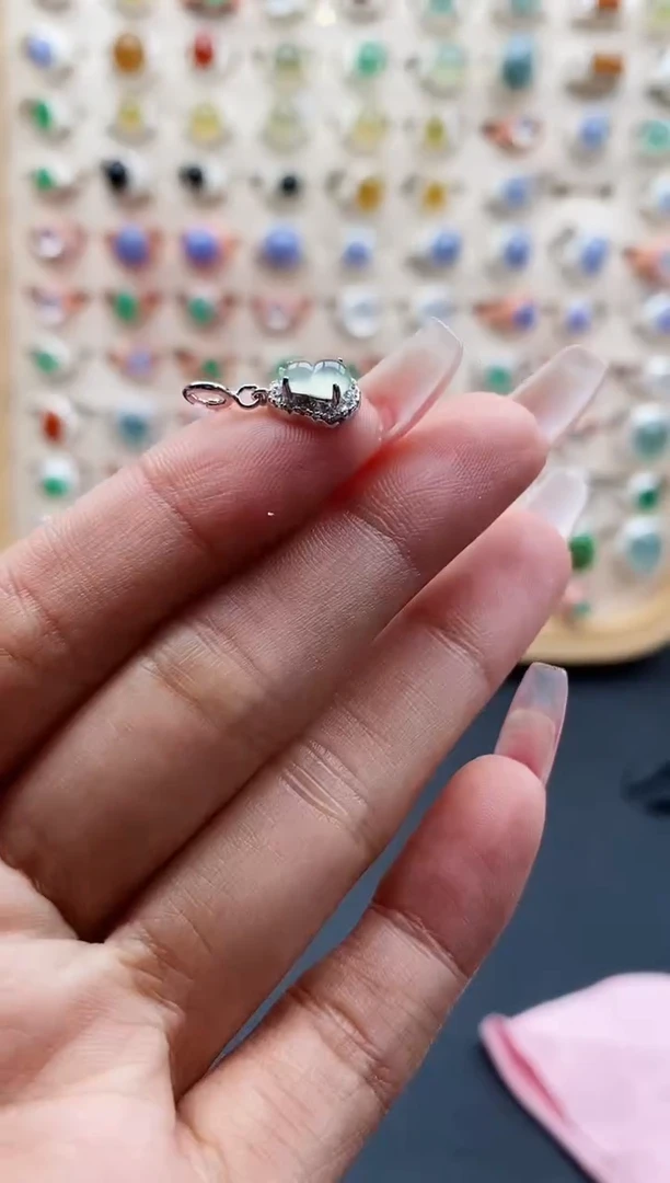 【闪购商品】翡翠戒指银S925镶嵌缅甸天然A货翡翠555 3+