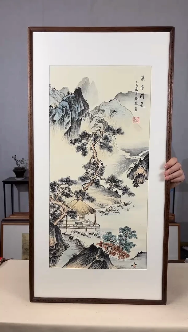 国画手绘*溪亭闲逸*47*92cm带框发货
