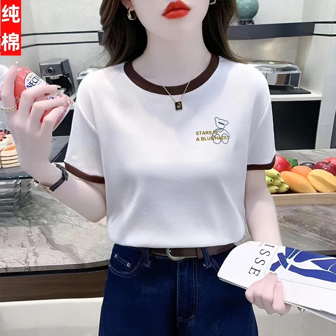 白色百搭短袖新款女洋气矮个子打底显瘦T恤时尚感衣服宽松上衣
