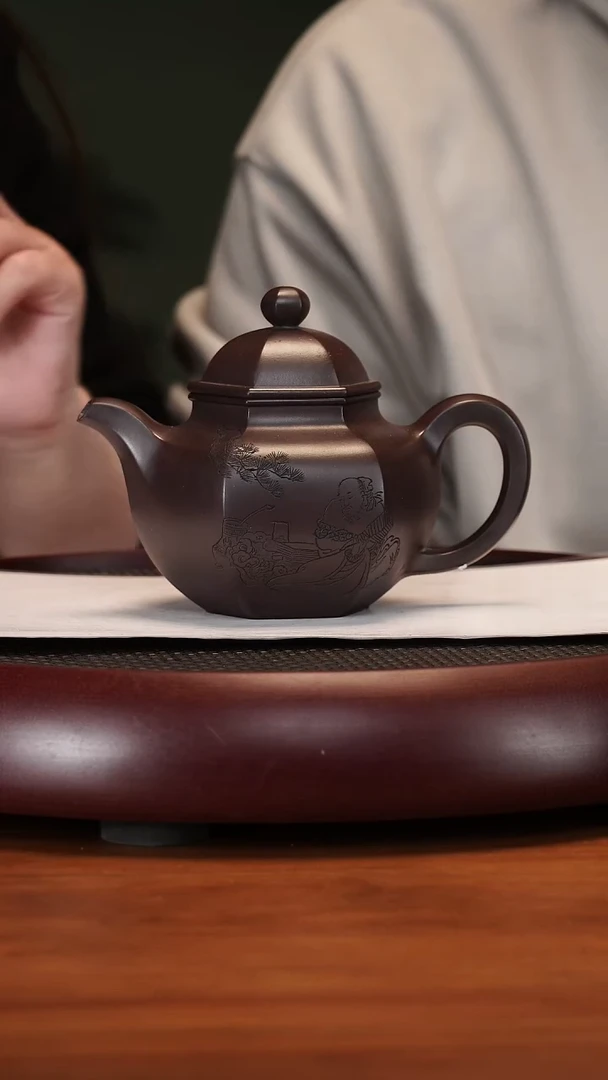 【闪购商品】紫砂茶壶2-16YXM六方掇球老紫泥450cc