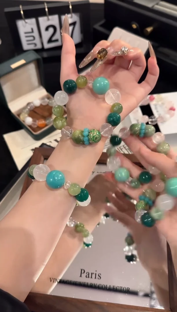 水晶手链合金绿色系多宝x2059