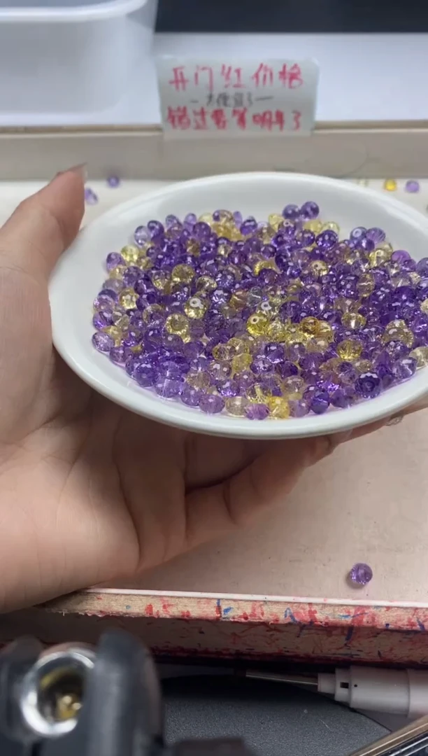 【闪购商品】水晶颈饰未镶嵌w2121紫黄切面算盘6*4mm*10颗