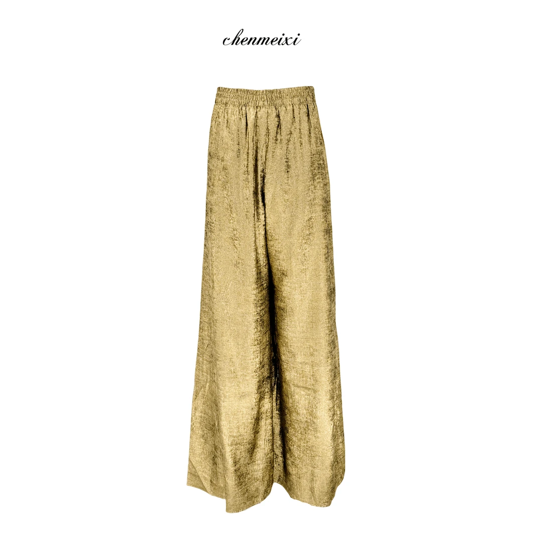 华裔陈总【鎏金岁月】金色阔腿裤子KZ-0080