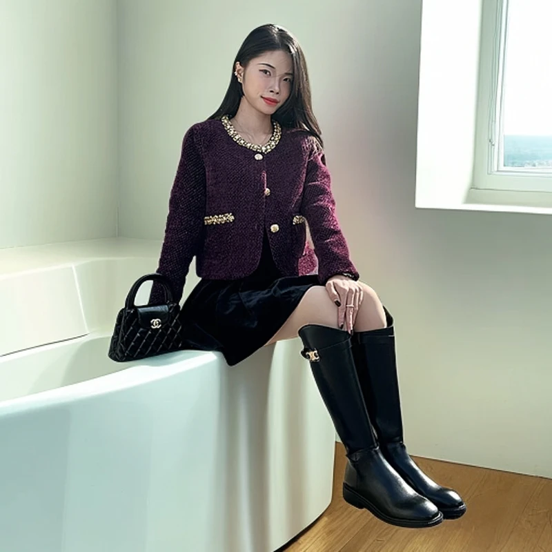 秋冬2024年气质名媛重工钉钻显瘦气质粗花呢小香风短款外套女