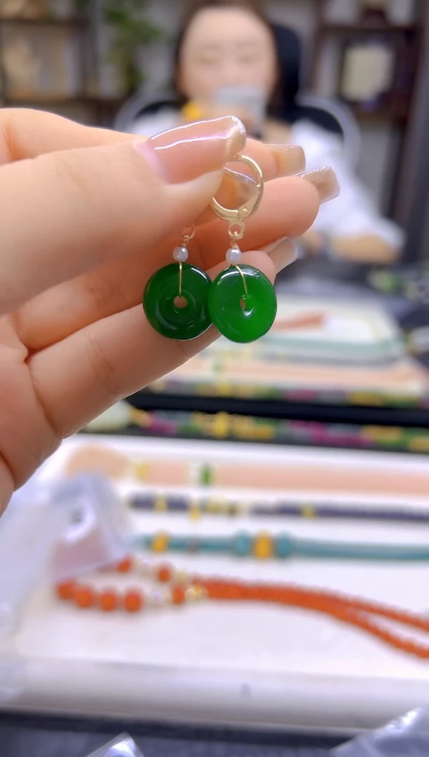 翡翠14K金镶嵌耳饰DIY款E871