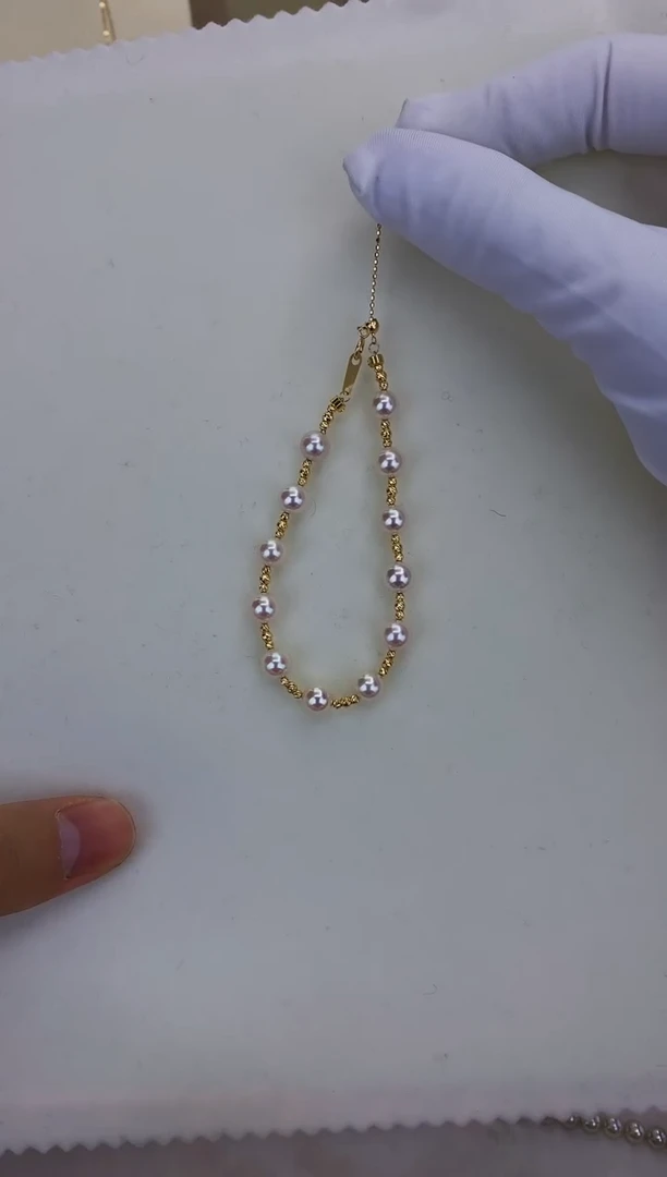 18K金镶嵌DA海水珍珠 GD141 6.5-7 天女隔珠手链