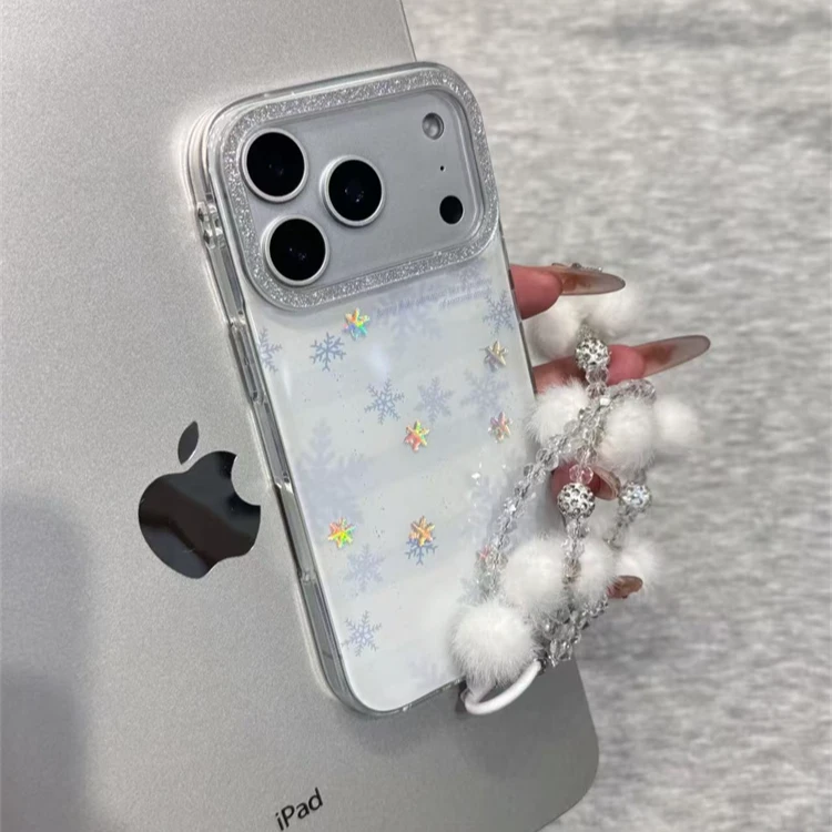 ins条纹满屏雪花鎏金星星适用iPhone17pro手机壳16promax手链15女