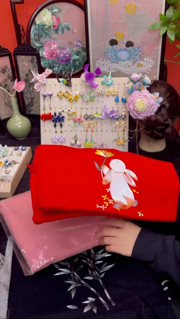 刺绣宝*乐非遗绒花苏绣饰品