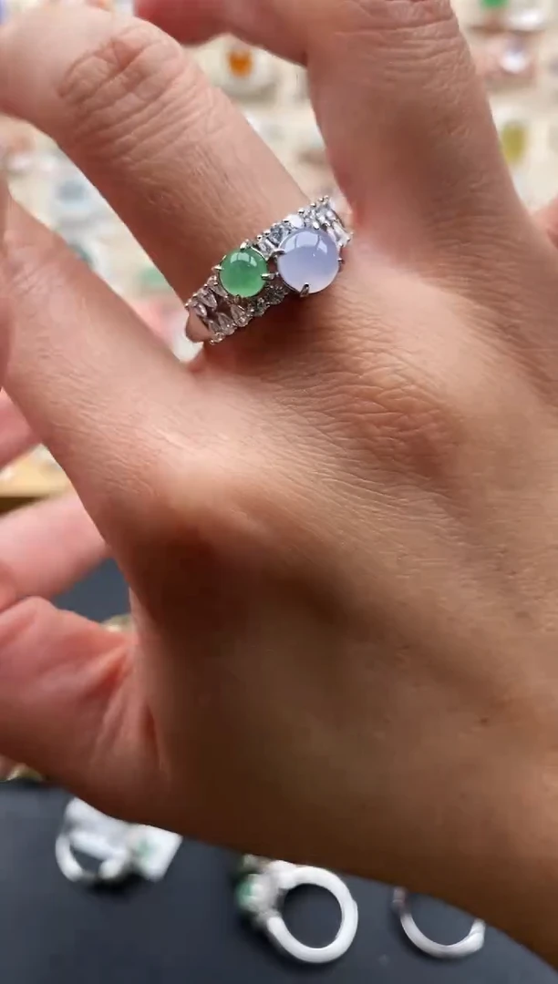 银S925镶嵌戒指翡翠缅甸天然A货翡翠1 9-6