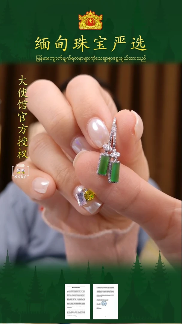 翡翠18K金镶嵌耳饰缅甸珠宝严选WZH
