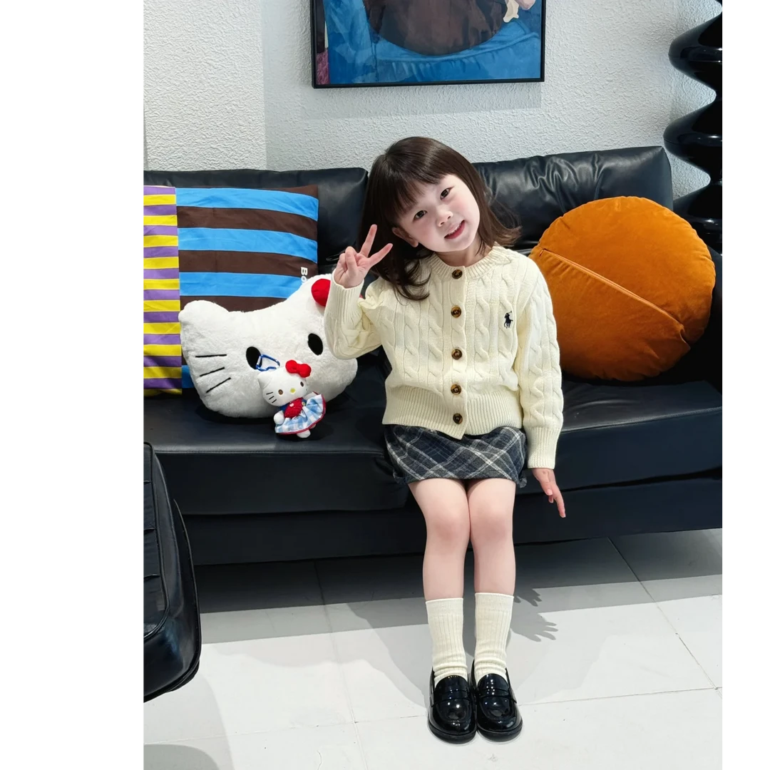 壹妈韩版童装女童秋季学院风套装洋气儿童时髦针织毛衣格子半裙潮